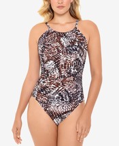 Swim Solutions Womens Printed V-Back One-Piece Swimsuit, Multi Animal Print, 12 - £41.79 GBP