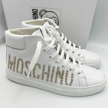 Moschino Logo Leather High-top Sneaker White Athletic NEW Women&#39;s size 8... - $6,557.93 MXN
