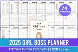 2025 Girl Boss Office Boss Planner Canva Printable Template Digital Download - £3.75 GBP