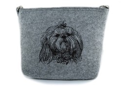 Shih Tzu 2,Felt, gray bag, Shoulder bag with dog, Handbag, Pouch, High q... - $39.99