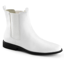 Men&#39;s White 1&quot; Heel Pull On Halloween Costume Trooper Chelsea Boots TRO12/WPU - £61.82 GBP