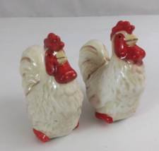 Vintage White &amp; Brown Roosters 3.25&quot; Salt &amp; Pepper Shakers - $9.69