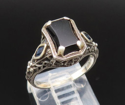 925 Sterling Silver - Vintage Victorian Floral Black Onyx Ring Sz 6.5 - ... - $37.54