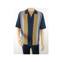 Mens Stacy Adams Italian Style Knit Woven Shirt Short Sleeves 3118 Navy Blue image 3