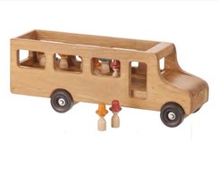 Large School Bus With Little People - Solid Amish Handmade Working Wood Toy Usa - $71.99