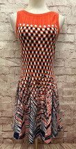 Nic + Zoe Womens Sleeveless Knit Dress Fit &amp; Flare Coral Blue Print Size XS - £28.93 GBP