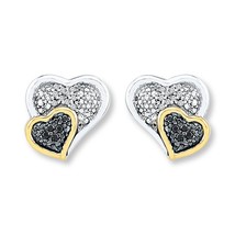 0.15 CT Simulated Diamond 14K Two-Tone Gold Plated Double Heart Stud Earrings - £128.69 GBP