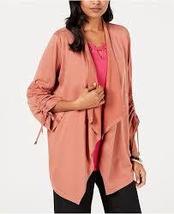 Jm Collection Draped-Front Ruched-Sleeve Cardigan, Size S/Copper Brown - £28.31 GBP