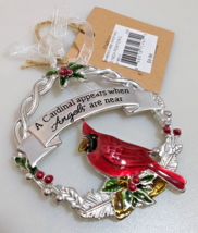 Pewter Cardinal Bird Angels are Near Metal Christmas Ornament Wreath 3&quot; New - £7.97 GBP