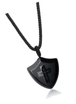 Black Obsidian Shield of Faith Pendant Amulet Necklace - £76.23 GBP