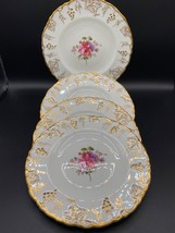 Royal Crown Derby 4x bread plates &quot;Vine&quot; pink roses, gold grapevine - £42.94 GBP