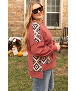Redwood Burl Aztec Patchwork Drop Shoulder Plus Size High Low Sweatshirt - $364.34 MXN