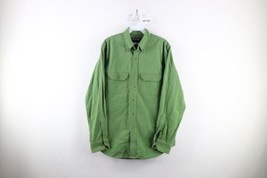 Vintage 90s Lands End Mens Medium Faded Chamois Cloth Collared Button Down Shirt - £35.01 GBP