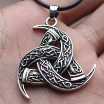 Silver Norse Viking Odin Triple Horn Pendant Necklace Punk Jewelry For Men 24&quot; - £9.55 GBP