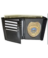 Leather Badge Holder ID Credit Card Wallet RFID Bi fold Black - $16.82
