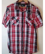 Buffalo BLU David Bitton Button Up Shirt Mens MEDIUM 2 SIDED GRAPHIC Script - £12.76 GBP