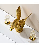Gold Bathroom widespread Sink Faucet Brass 3 Holes Crystal Handles Tap - $959.00