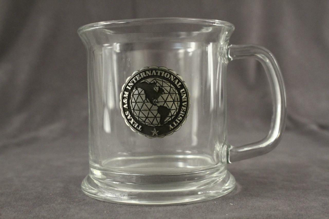 MODERN Glass Coffee Mug TEXAM A&amp;M International University Souvenir Meta... - $11.04