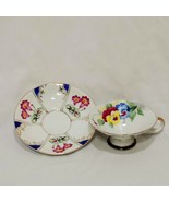 Tea Cup and Saucer Pansies Flowers Leaves UCAGCO China Made in Japan - £14.94 GBP