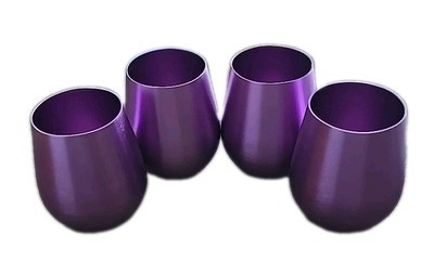 Four (4) ~ Retro ~ Aluminum ~ Stemless Wine Glass ~ PURPLE ~ 21 oz. ~ 4.... - $35.00