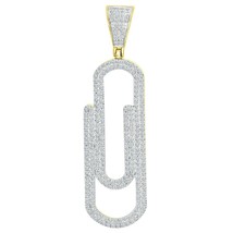 14K Yellow Gold Plated Real Moissanite Paper Clip Pendant 1.90 Inch Unisex Charm - £246.38 GBP