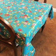 58X58 Inch - Teal Blue - Tablecloth Vintage Floral Cotton Special Events - £28.85 GBP