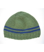 soft green merino wool mens beanie eco-friendly with blue stripes - £19.44 GBP+
