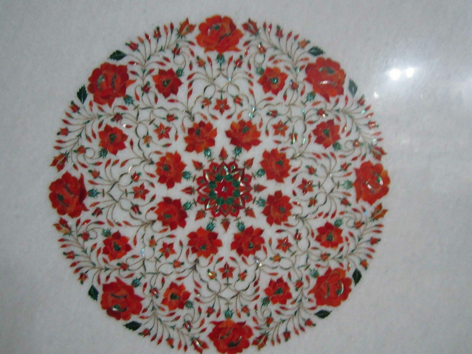Primary image for 36" White Marble Coffee Table Top Hakik Unique Mughal Art Christmas Decor Gifts