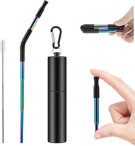 Portable Reusable Straws with Soft Silicone Nozzle, Retractable and Coll... - £10.75 GBP