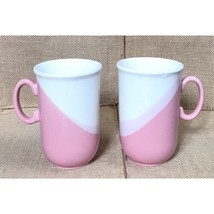 Vintage EIT LTD Pink White Coffee Mugs Cups Set Of Two Made In England MCM - £22.15 GBP