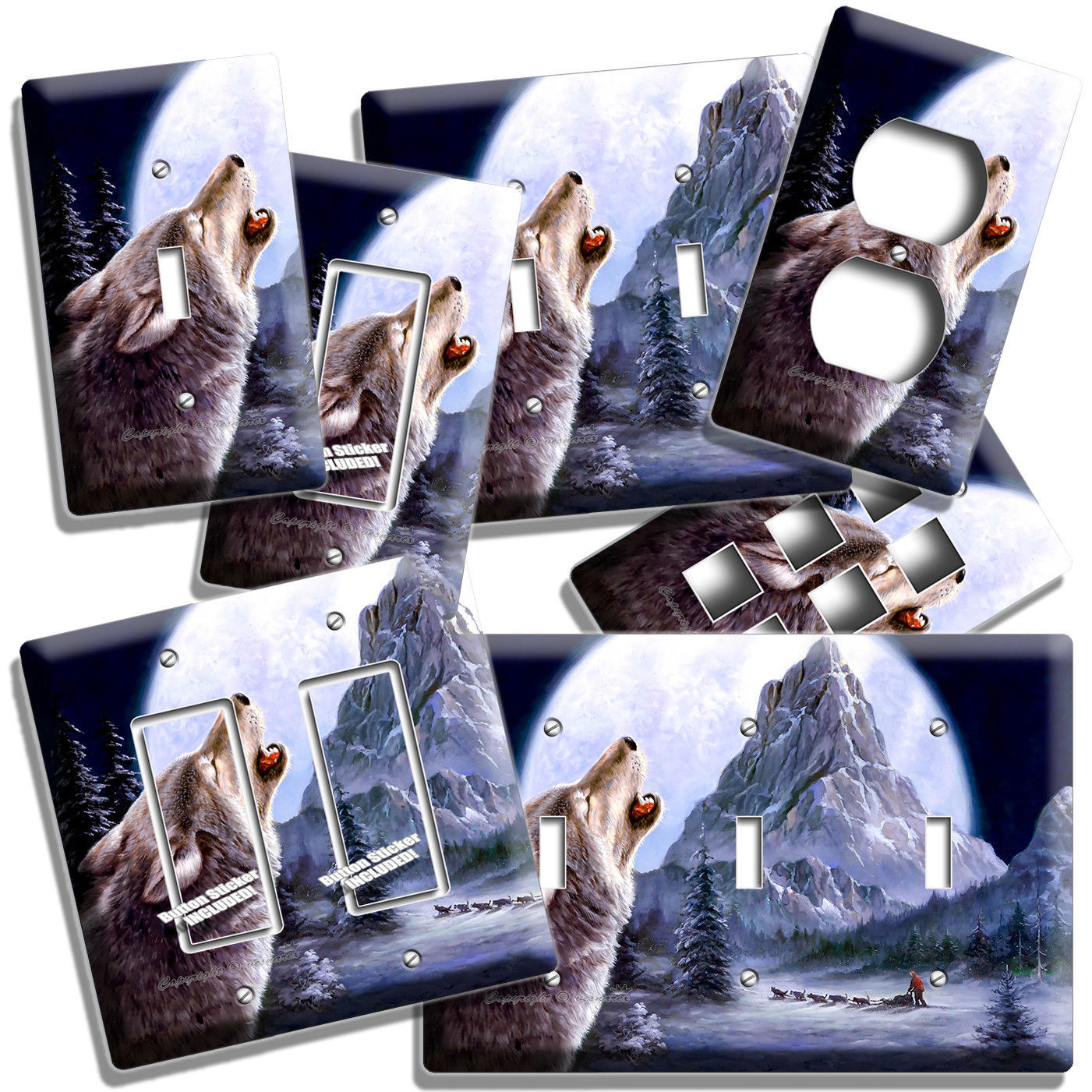 WILD GRAY WOLF HOWLING AT MOON  LIGHT SWITCH OUTLET WALL PLATES COVER ROOM DECOR