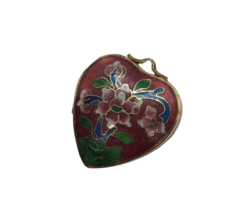 Vintage Chinese Cloisonné Pill Box Locket pendant Floral Cottagecore Heart - $69.29