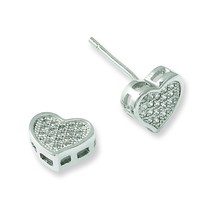 Sterling Silver &amp; CZ Brilliant Embers Heart Post Earrings Jewelry - £26.05 GBP