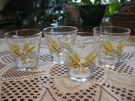 Homer Laughlin-Autumn Gold Wheat-Glassware-Set of 4- 4 oz Lowball-1950&#39;s-USA - £8.01 GBP