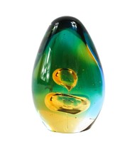 Oval Egg Shaped Floating Bubbles Art Glass Paperweight 4 1/2&quot; - £51.78 GBP