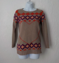 Vintage Old Navy Brown Knit Sweater Red Heart Purple Aztec Intarsia Teen... - £15.79 GBP