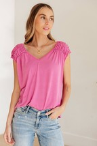 Ruched Cap Sleeve Top in Magenta - $31.49