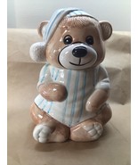 Vintage Teddy Bear in Blue &amp;. White Striped Pajamas &amp; Night Cap Cookie Jar. - £29.49 GBP