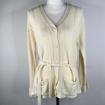 Vintage Kmart Strickjacke Pullover Damen M Creme Gürtel Knopf Vorne V Au... - $24.73