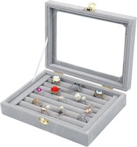 (Grey) Jewelry Box Ring Holder Case With Velvet Glass For Earrings And J... - £21.94 GBP