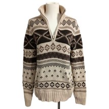 Vtg Lauren Ralph Lauren Sweater L Womens Fair Isle Cotton Quarter Zip HEAVY Knit - £63.21 GBP