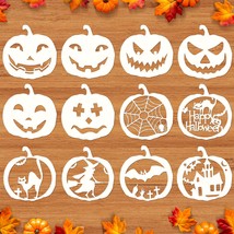 12 Pcs 8 Inch Halloween Stencils, Large Pumpkin Stencils For Carving, Reusable P - £14.26 GBP