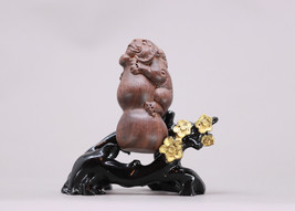 Chinese Natural Boxwood Wood Carved Pendant w Foo Dog &amp; Double Gouard - £39.96 GBP