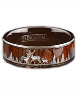 Men&#39;s tungsten wedding ring band deer family in the forest design - $80.69 CAD