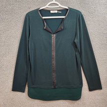 Calvin Klein Green Long Sleeve Women&#39;s Pull Over Blouse with Black Trim ... - $15.46