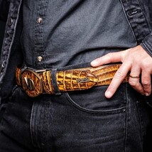 Iowa Genuine Caiman Skin Western Belt Mustard Brown image 10
