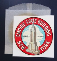antique LUGGAGE WINDOW DECAL unused EMPIRE STATE BUILDING NY w env VGC - $28.66