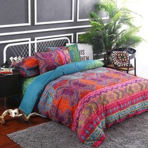 Boho Plain Print Quilt Cover Pillowcase 3PC King Size Bedding Set Duvet Cover Se - £27.39 GBP+