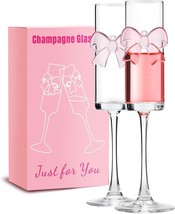Champagne glass set of two, pink bow champagne glass 6 ounces, unique gift - $17.90