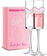 Champagne glass set of two, pink bow champagne glass 6 ounces, unique gift - $330.87 MXN